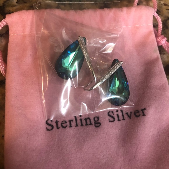 Sterling Silver CZ Teardrop Hook Dangle Earrings - Picture 3 of 4